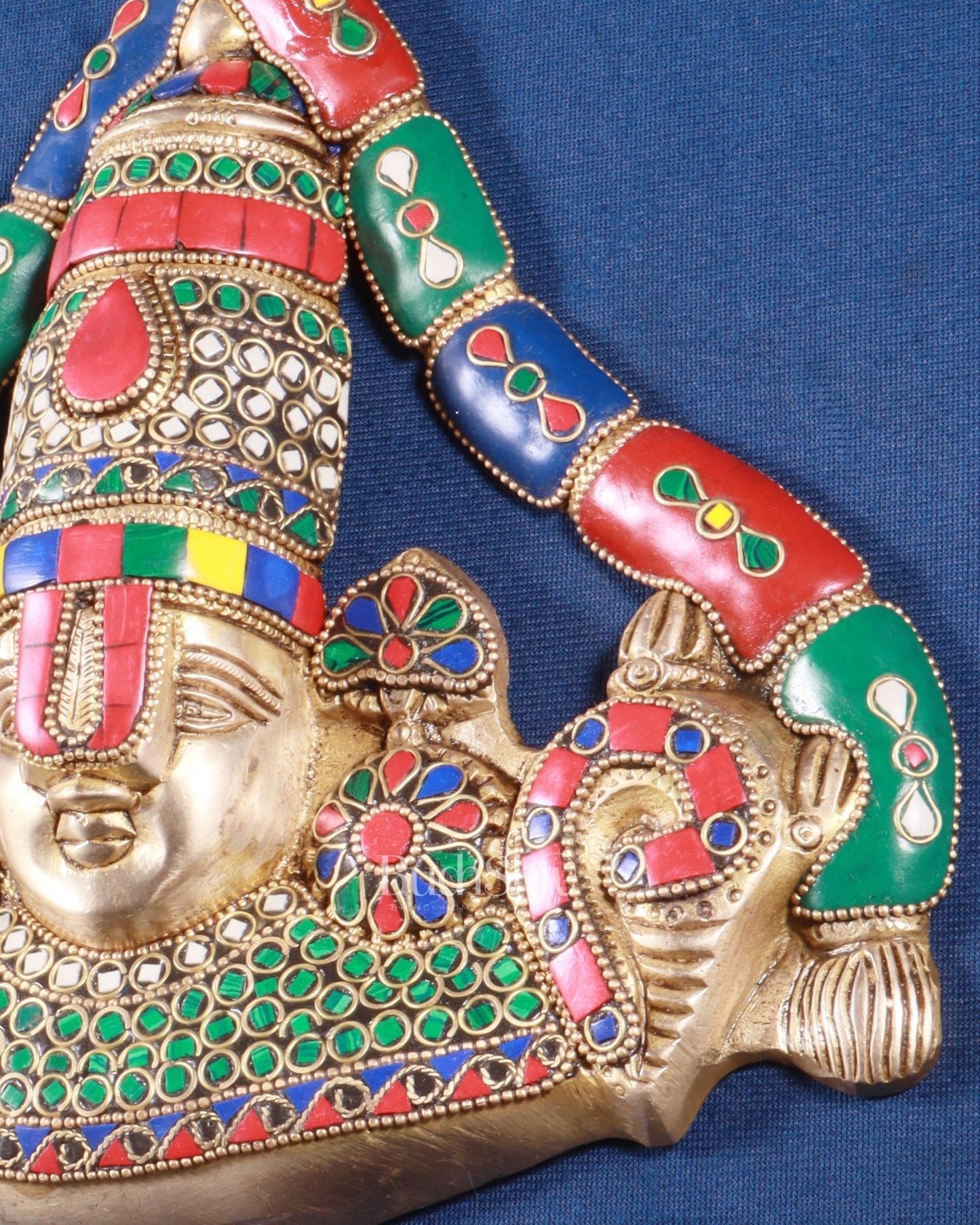 Pure Brass Lord Venkateshwara Tirupati Balaji face Wall Hanging stonework 10 inch - Budhshiv.com
