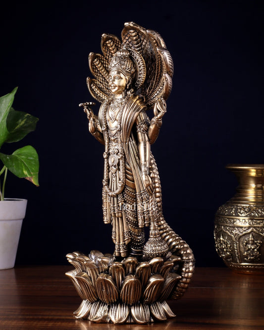 Pure Brass Lord Vishnu Standing with Sheshanaag – Superfine Carvings 11.5 inch - Budhshiv.com