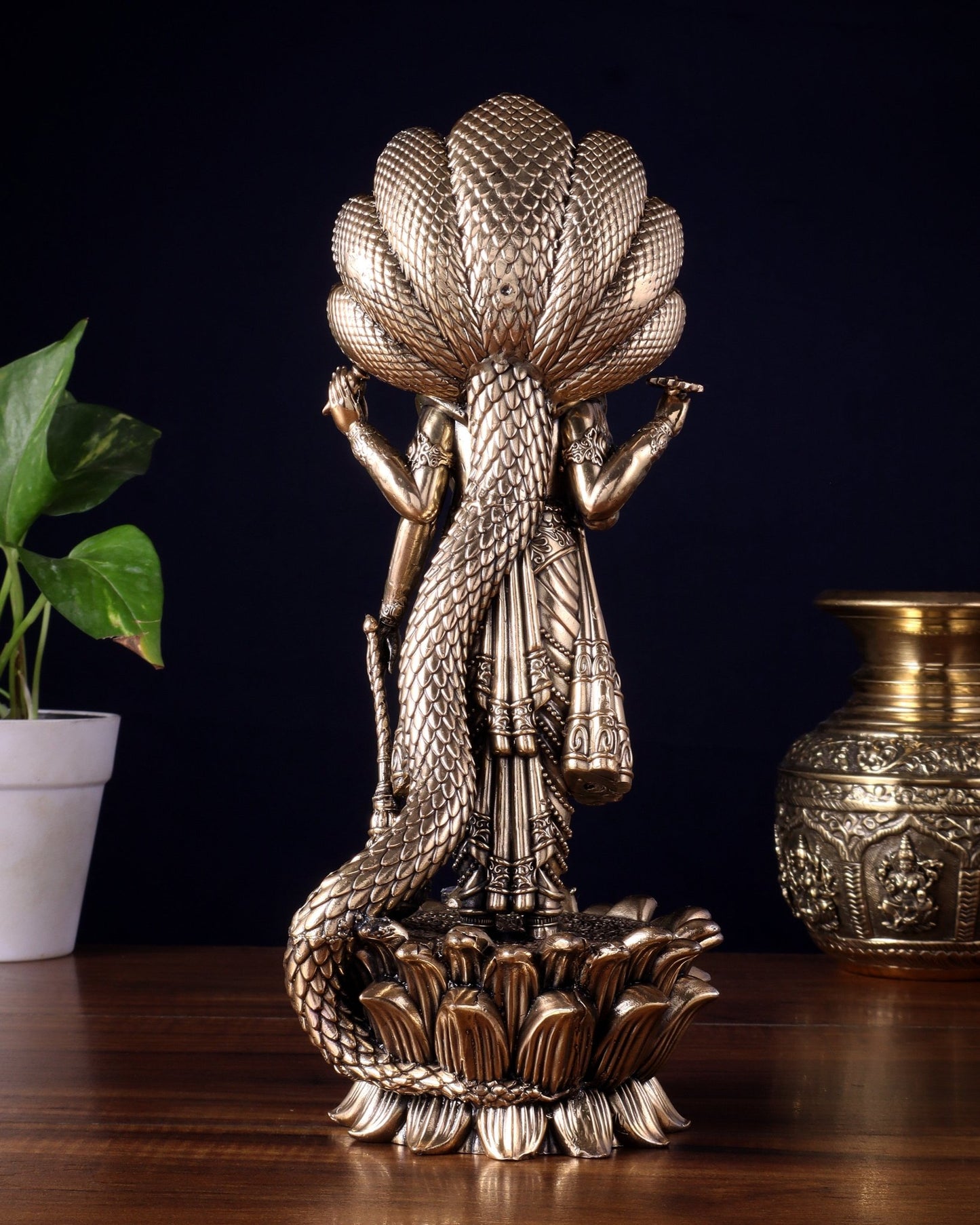Pure Brass Lord Vishnu Standing with Sheshanaag – Superfine Carvings 11.5 inch - Budhshiv.com