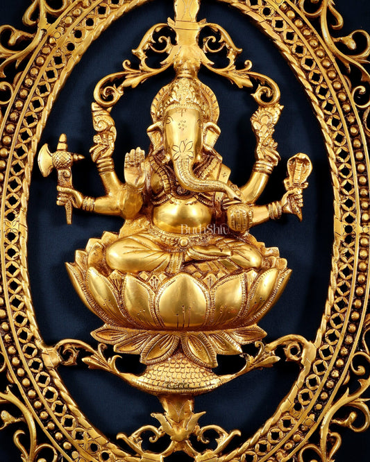Pure Brass Lotus Ganesha Wall Hanging Frame – Large 30" - Budhshiv.com