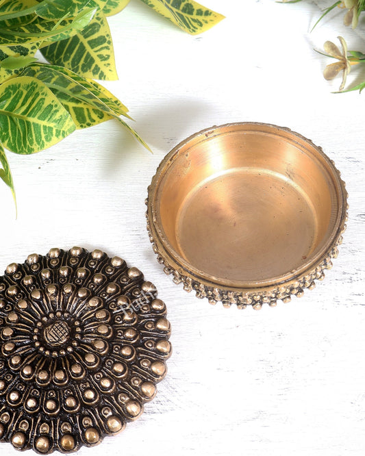 Pure Brass Mandala Design Kumkum Box / Multipurpose Box antique tone - Budhshiv.com