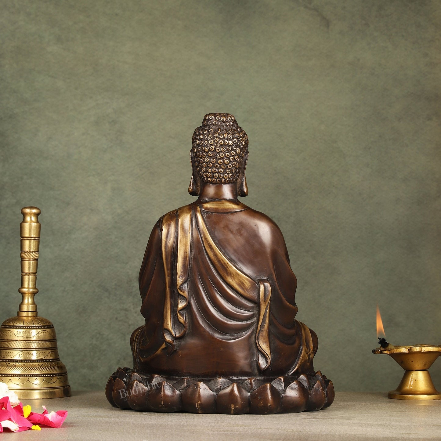 Pure Brass Meditative Buddha Statue - Brown Finish 10" - Budhshiv.com