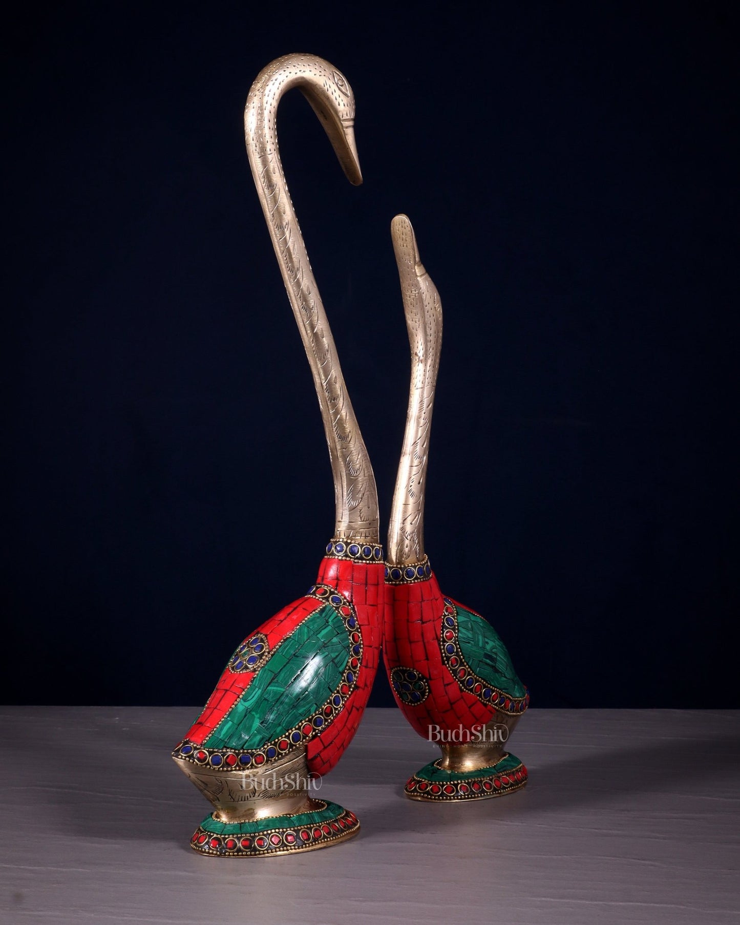 Pure Brass Meenakari Swan Pair - Vastu Approved Home Decor - Budhshiv.com