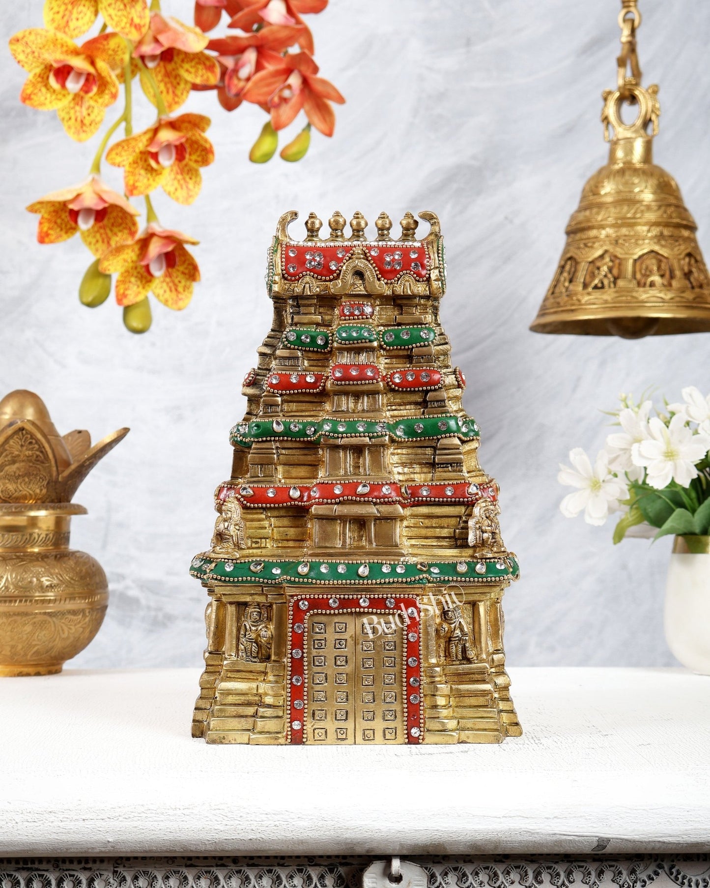Pure Brass Meenakshi Temple Replica – 9.5 Inch with meenakari - Budhshiv.com