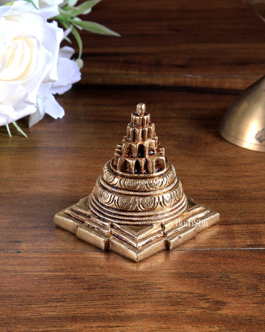 Pure Brass Meru Shree Yantra – Intricately Carved 2.5 inch - Budhshiv.com