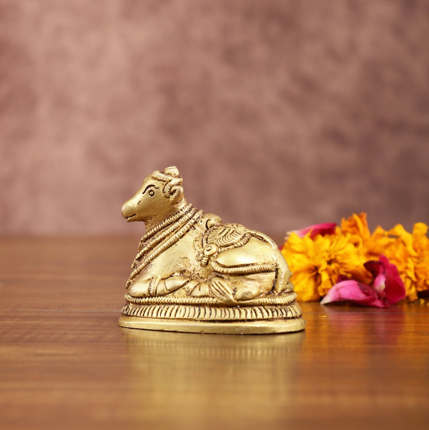 Pure Brass Miniature Nandi Idol | 2.2 - inch, 260 gm - Budhshiv.com