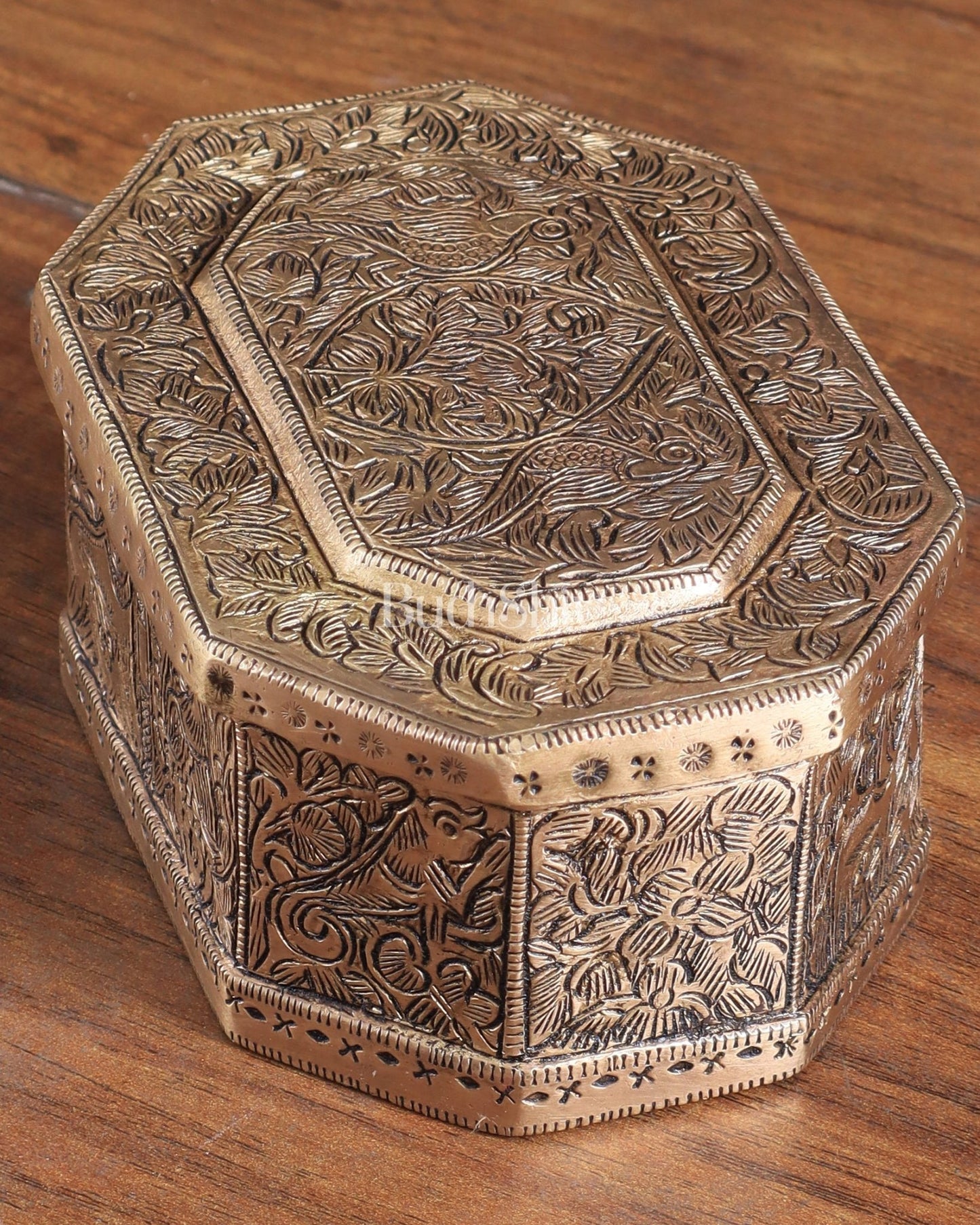 Pure Brass Multipurpose Storage Box with Animal Carvings - Budhshiv.com