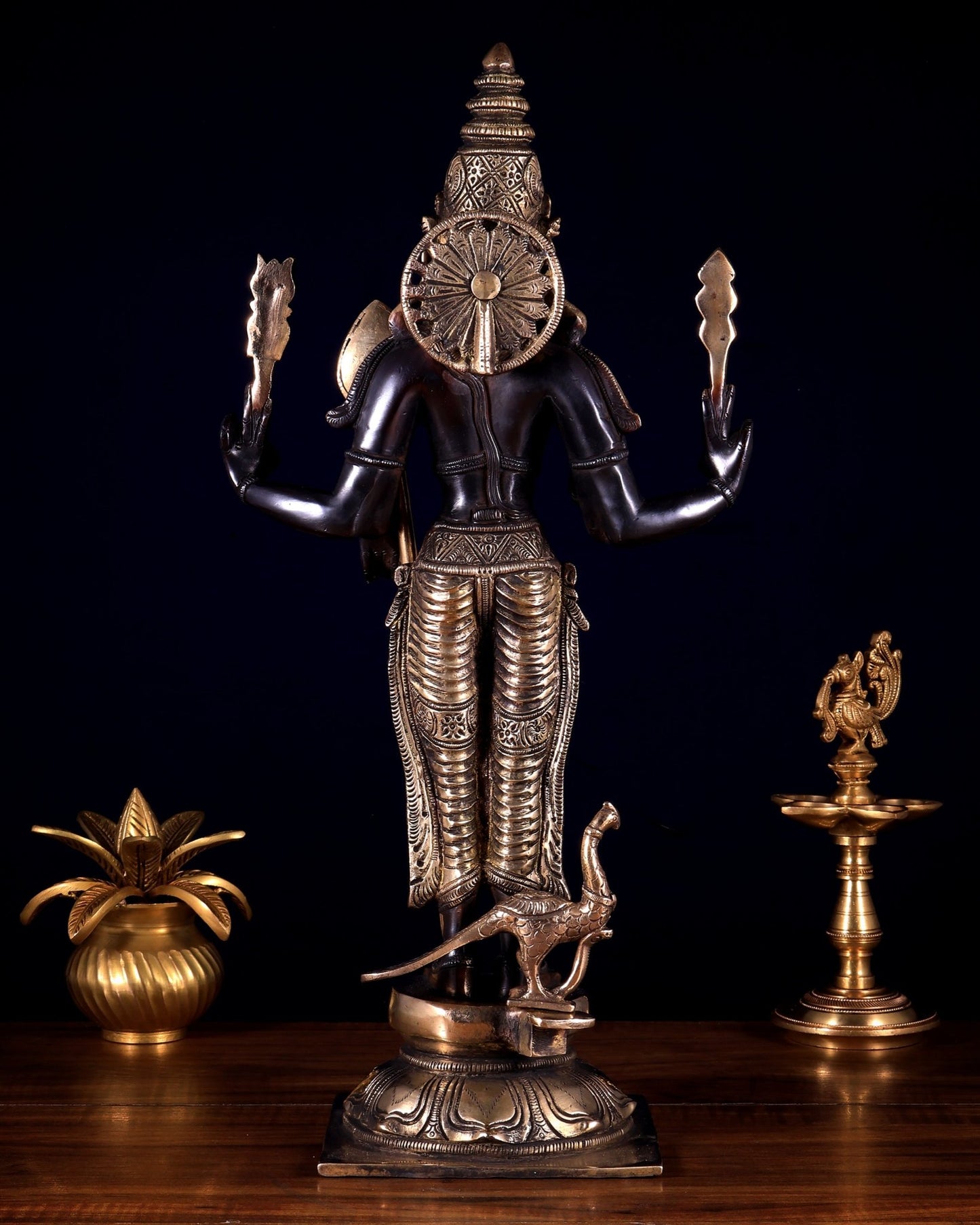 Pure Brass Murugan Swamy / Kartikeya Statue – Black & Gold Finish 18 inch - Budhshiv.com