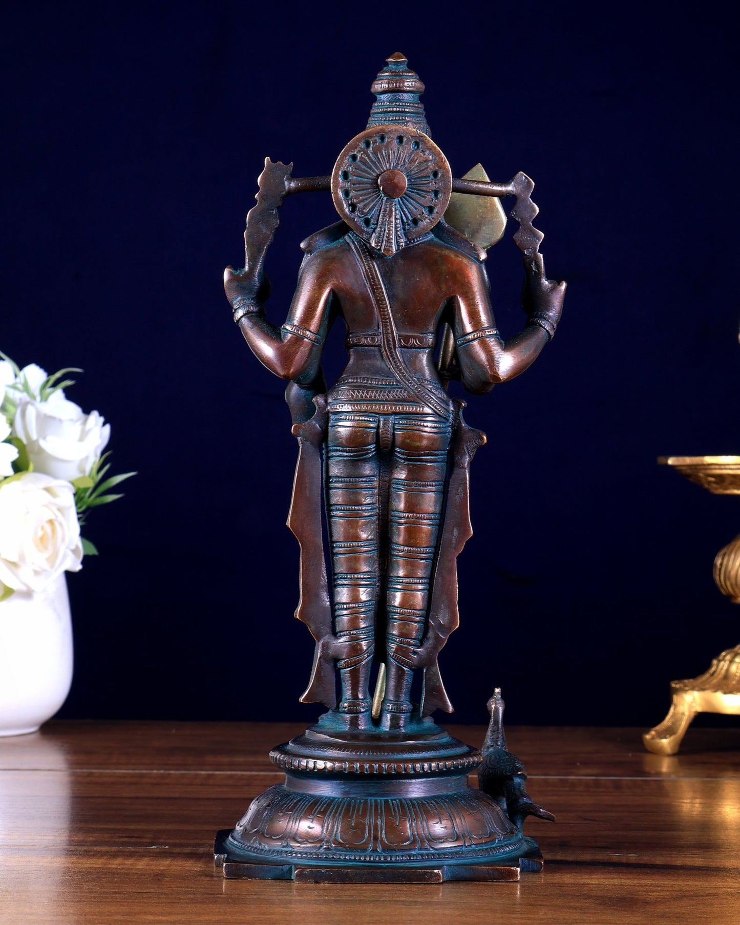 Pure Brass Murugan Swamy Statue bronze tone 10.5" - Budhshiv.com