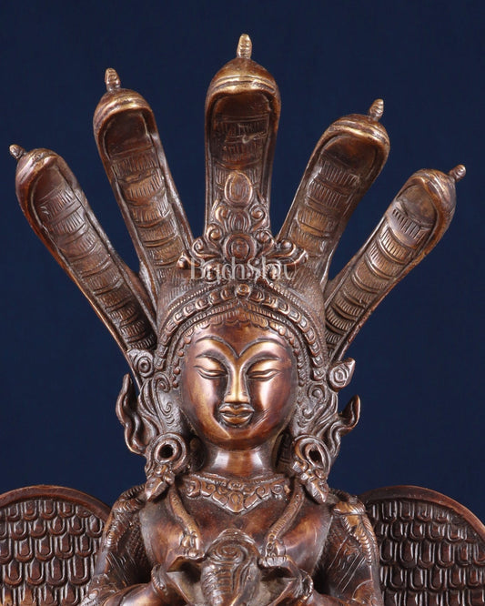 Pure Brass Naag Kanya – Snake Goddess Statue, 12.5" - Budhshiv.com