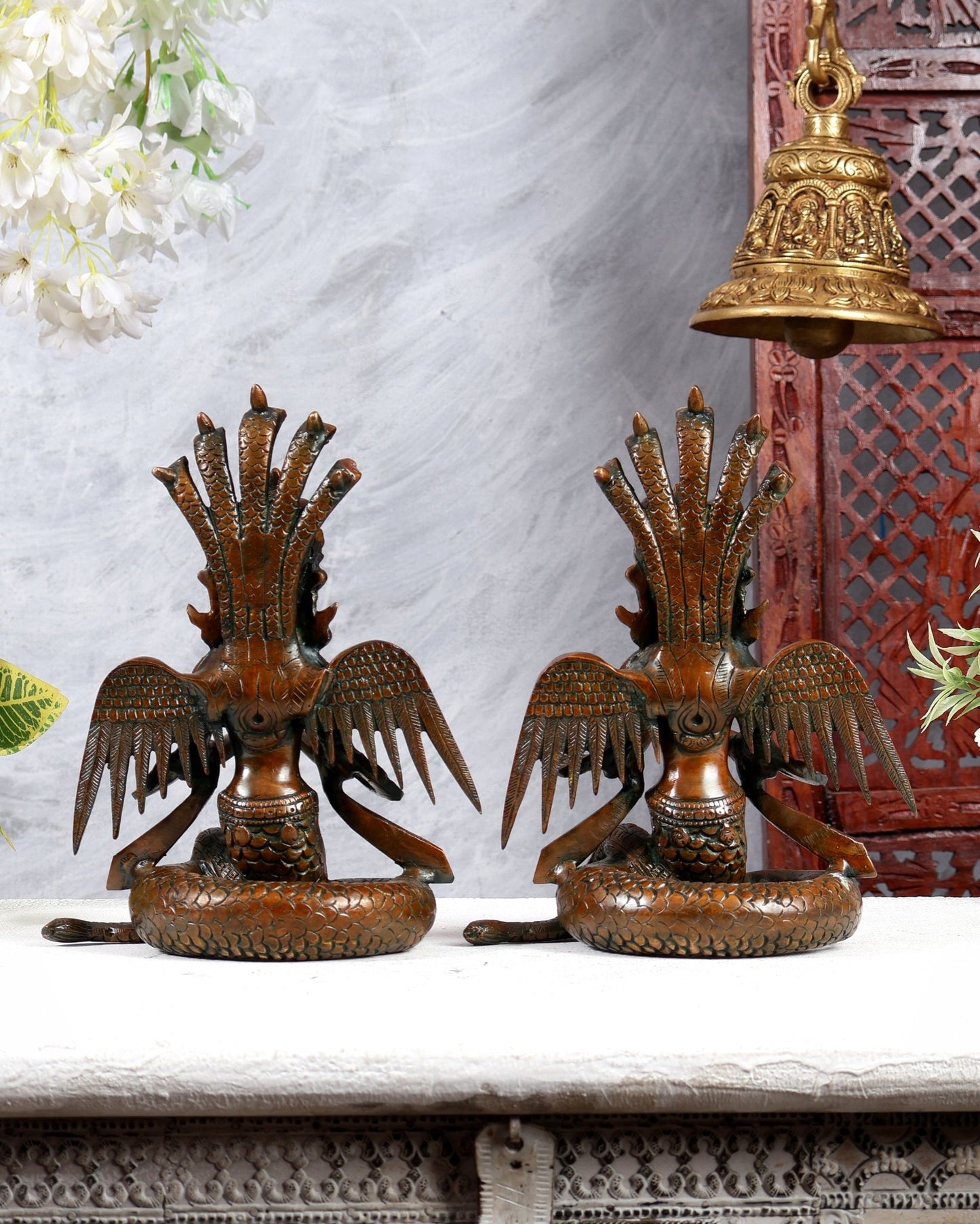 Pure Brass Naga Kanya Idol – Chola Tone Finish 8.5" pair - Budhshiv.com