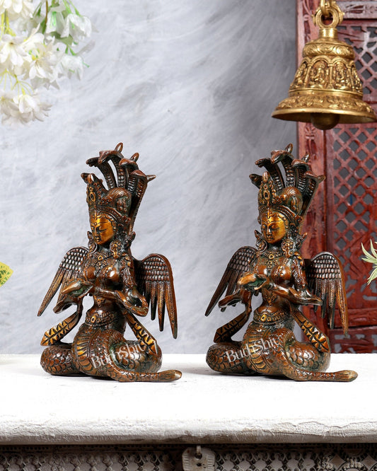 Pure Brass Naga Kanya Idol – Chola Tone Finish 8.5" pair - Budhshiv.com