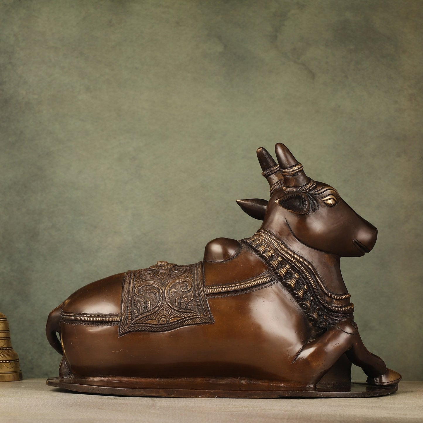 Pure Brass Nandi Idol with Antique Finish - 9.5 inch - Budhshiv.com