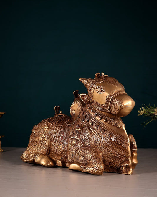 Pure Brass Nandi Statue – Intricately Carved - Budhshiv.com