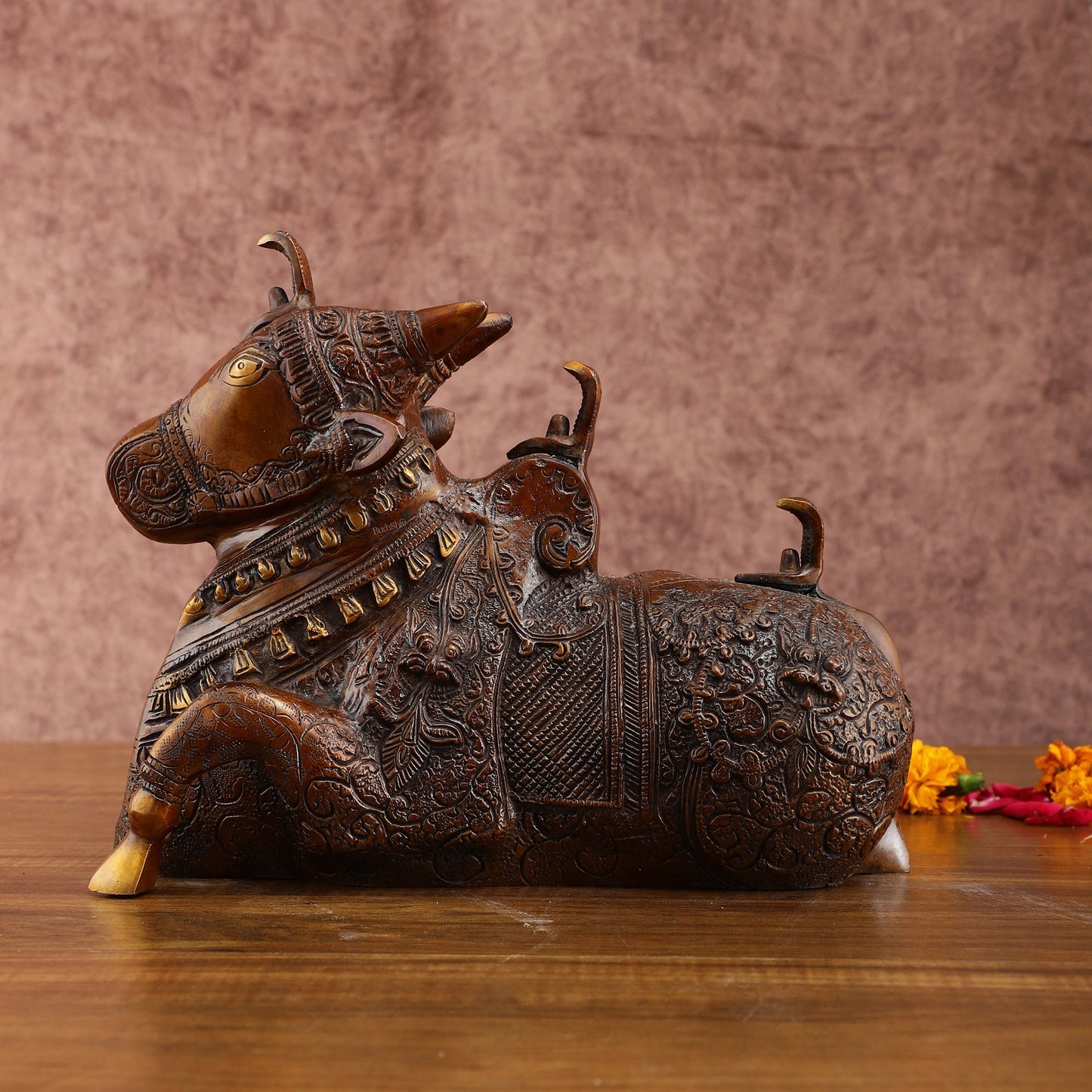 Pure Brass Nandi Statue – Vintage Bronze Tone - Budhshiv.com