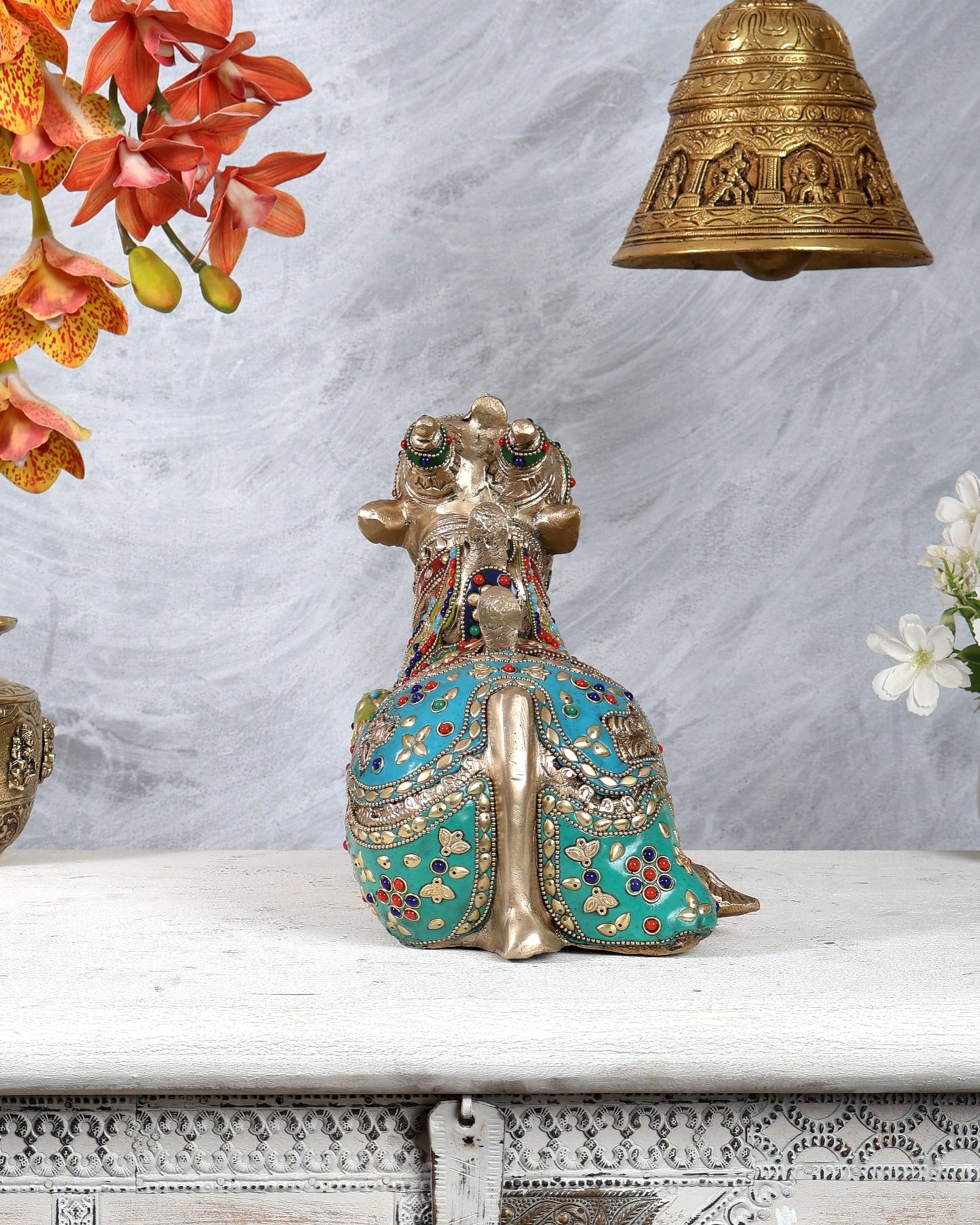Pure Brass Nandi Statue with meenakari 11 inch - Budhshiv.com