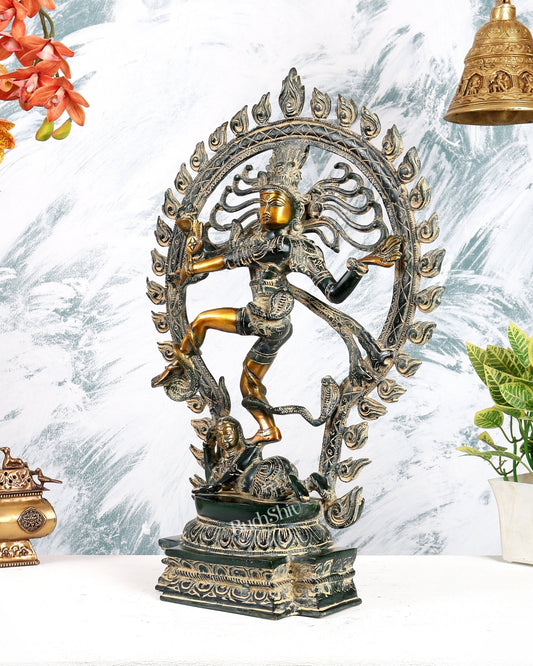 Pure Brass Nataraja Statue - Height 21.5" sand finish - Budhshiv.com