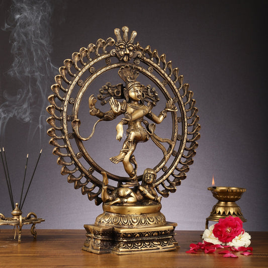 Pure Brass Nataraja Statue with Snake Adornments - 19 Inch Sculpture - Budhshiv.com