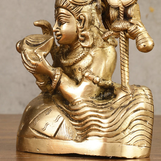 Pure Brass Neelkantha Shiva Drinking Halala Sculpture - 6 in Height - Budhshiv.com