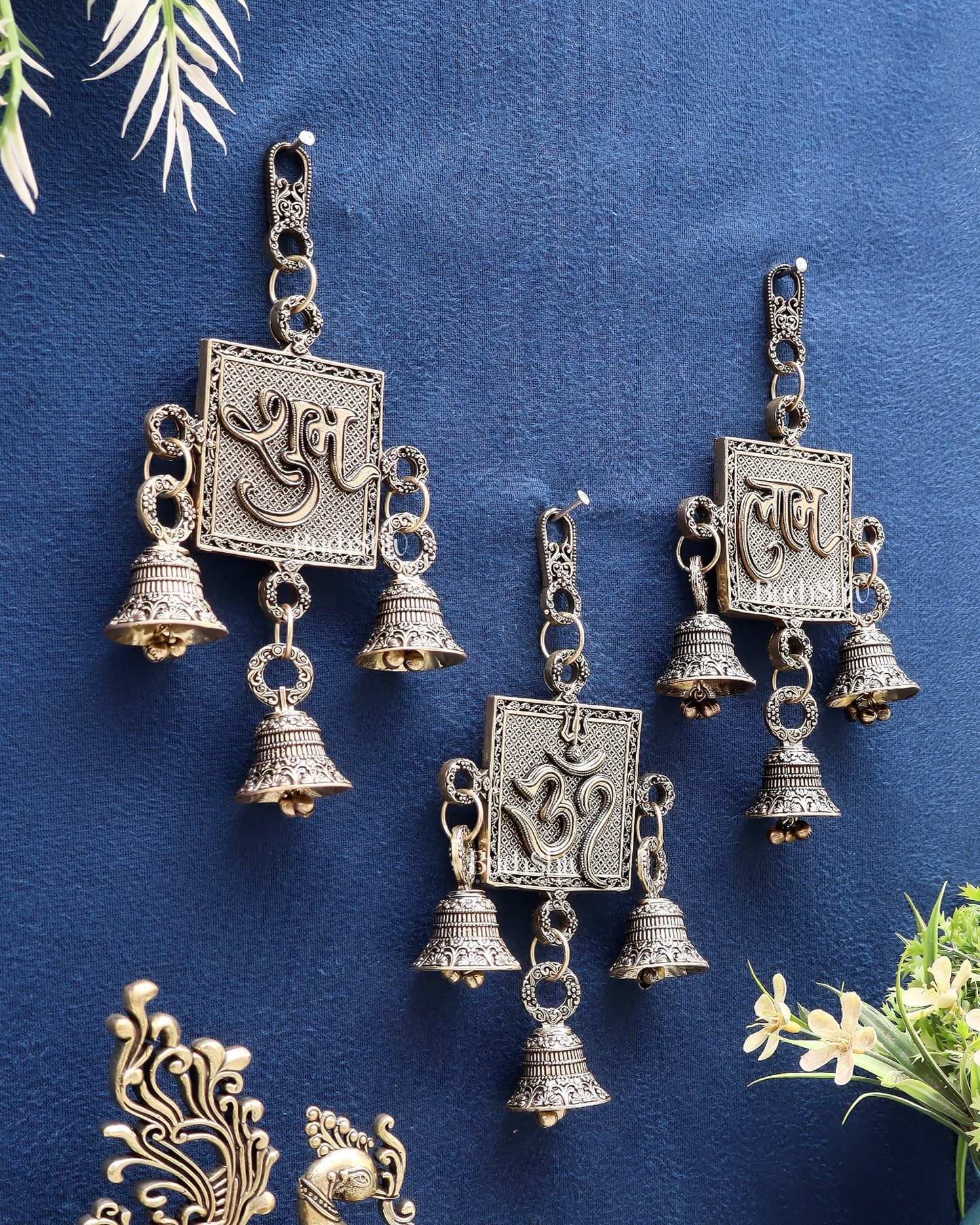 Pure Brass Om, Shubh Labh Wall Hanging Set – Lightweight & Auspicious - Budhshiv.com