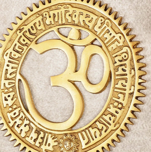 Pure Brass Om with Gayatri mantra Wall hanging 8" - Budhshiv.com