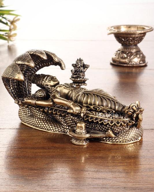 Pure Brass Padmanabhan Swamy Idol with Brahma & Shiva Lingam 4" - Budhshiv.com