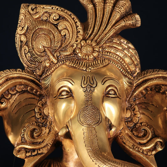 Pure Brass Pagadi Ganapati – Lord Ganesha Wearing a Turban with Enhanced Carvings 18 inch - Budhshiv.com