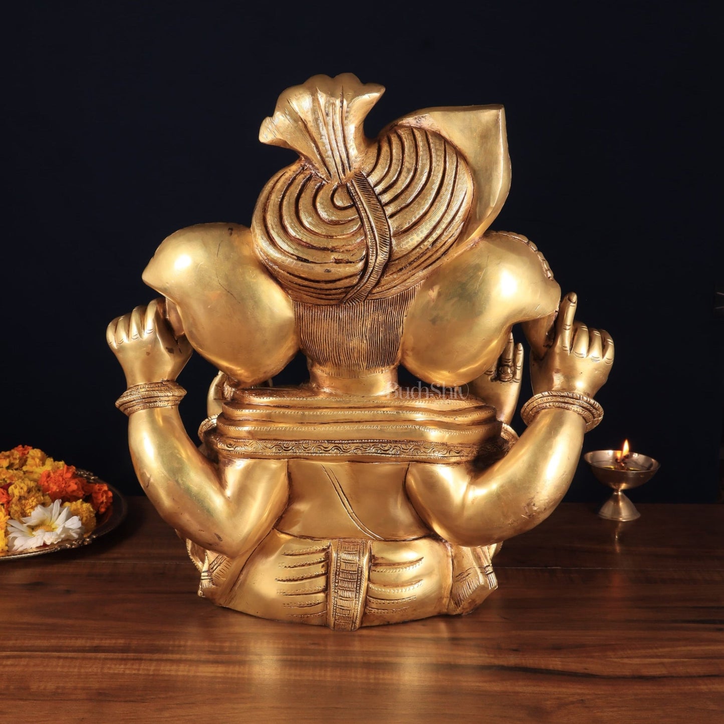 Pure Brass Pagadi Ganapati – Lord Ganesha Wearing a Turban with Enhanced Carvings 18 inch - Budhshiv.com