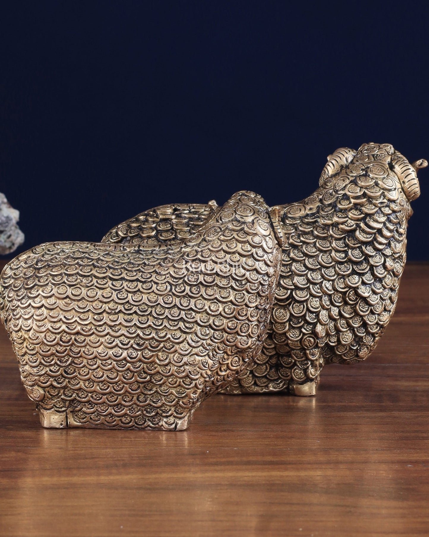 Pure Brass Pair of Intricately Carved Sheep Figurines (Vastu Recommended) - Budhshiv.com
