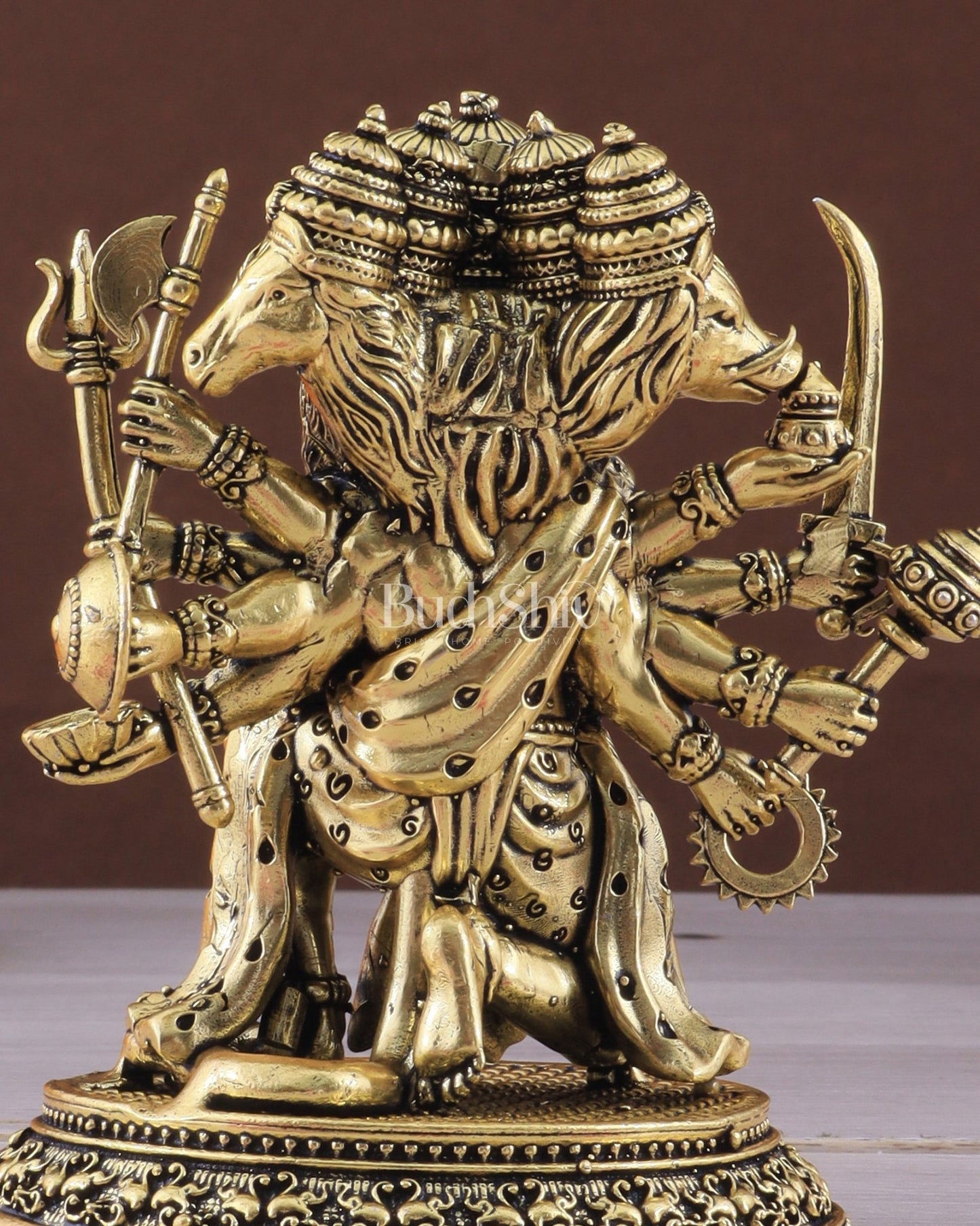 Pure Brass Panchmukhi Hanuman Idol - 4 inch golden tone - Budhshiv.com