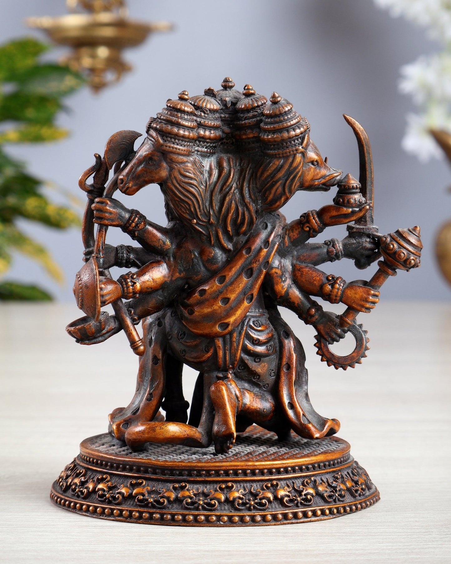 Pure Brass Panchmukhi Hanuman Idol - 4.5 inch chola brown tone - Budhshiv.com
