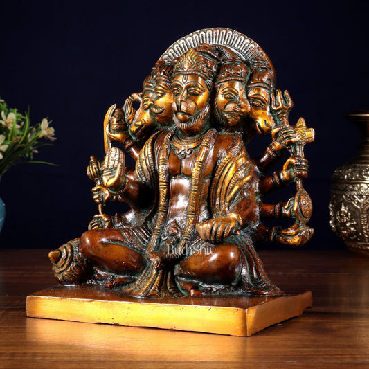 Pure Brass Panchmukhi Hanuman Statue – Chola Finish 7.5 Inch - Budhshiv.com