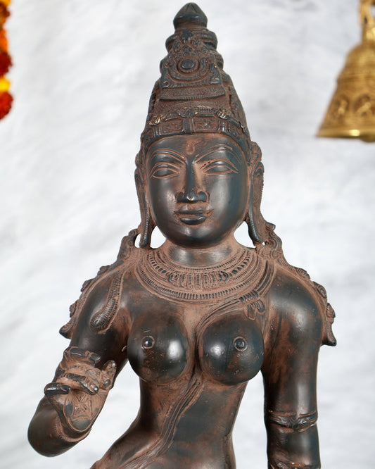 Pure Brass Parvati Bhoga Shakti Uma Devi Standing Sculpture – 27" Height, Chola Style - Budhshiv.com