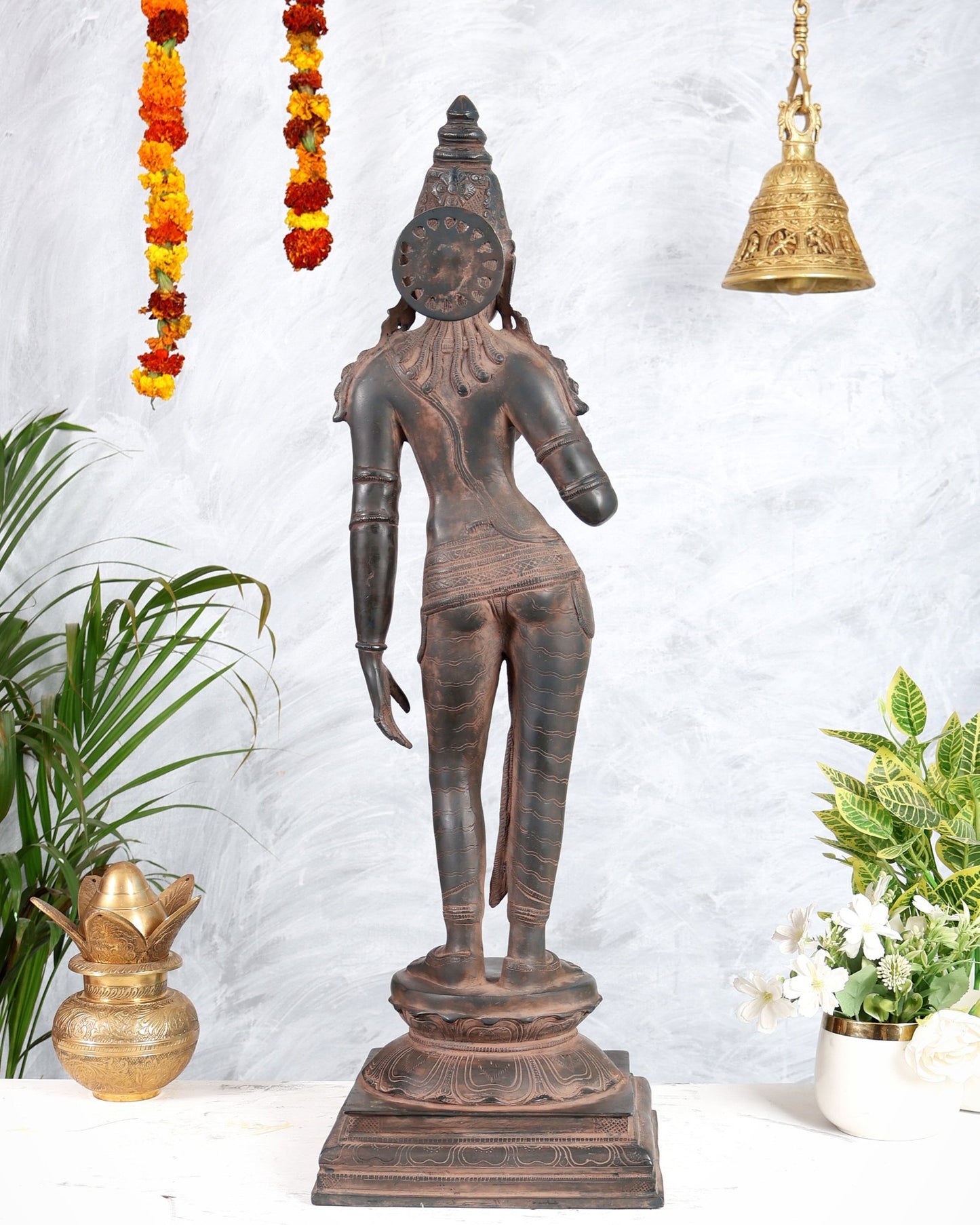 Pure Brass Parvati Bhoga Shakti Uma Devi Standing Sculpture – 27" Height, Chola Style - Budhshiv.com