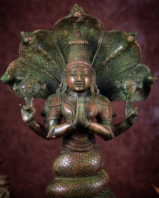 Pure Brass Patanjali Statue 15" green patina - Budhshiv.com