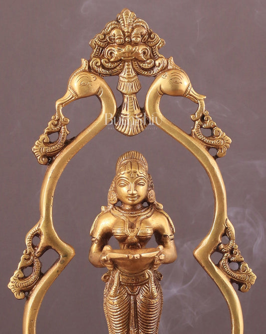 Pure Brass Pavai Deep Lady Lakshmi Statue with Multiple Diyas - 14" - Budhshiv.com
