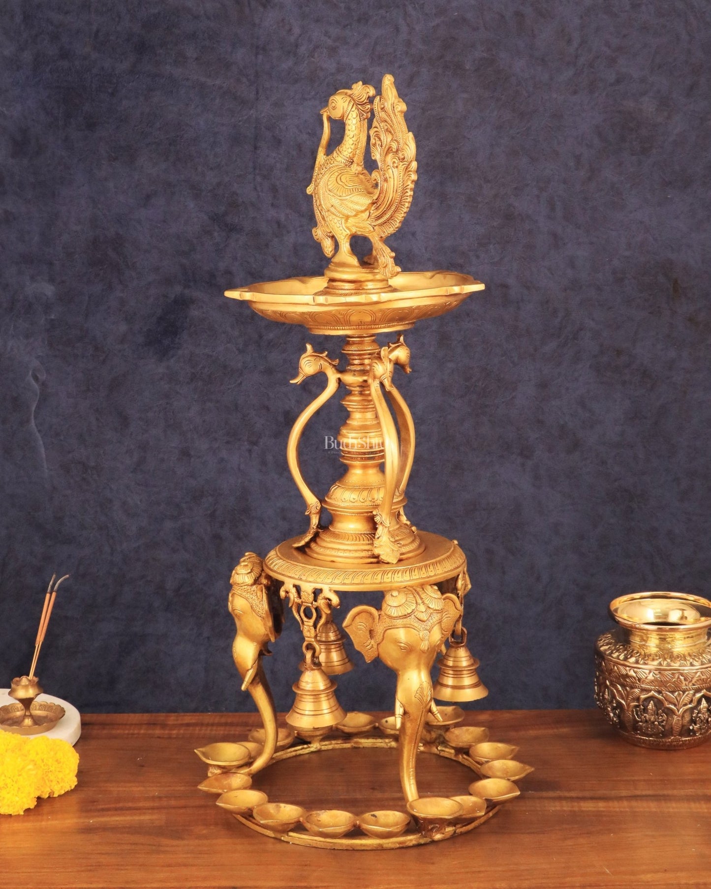 Pure Brass Peacock Annam Pakshi Oil Lamp - 24" - Budhshiv.com