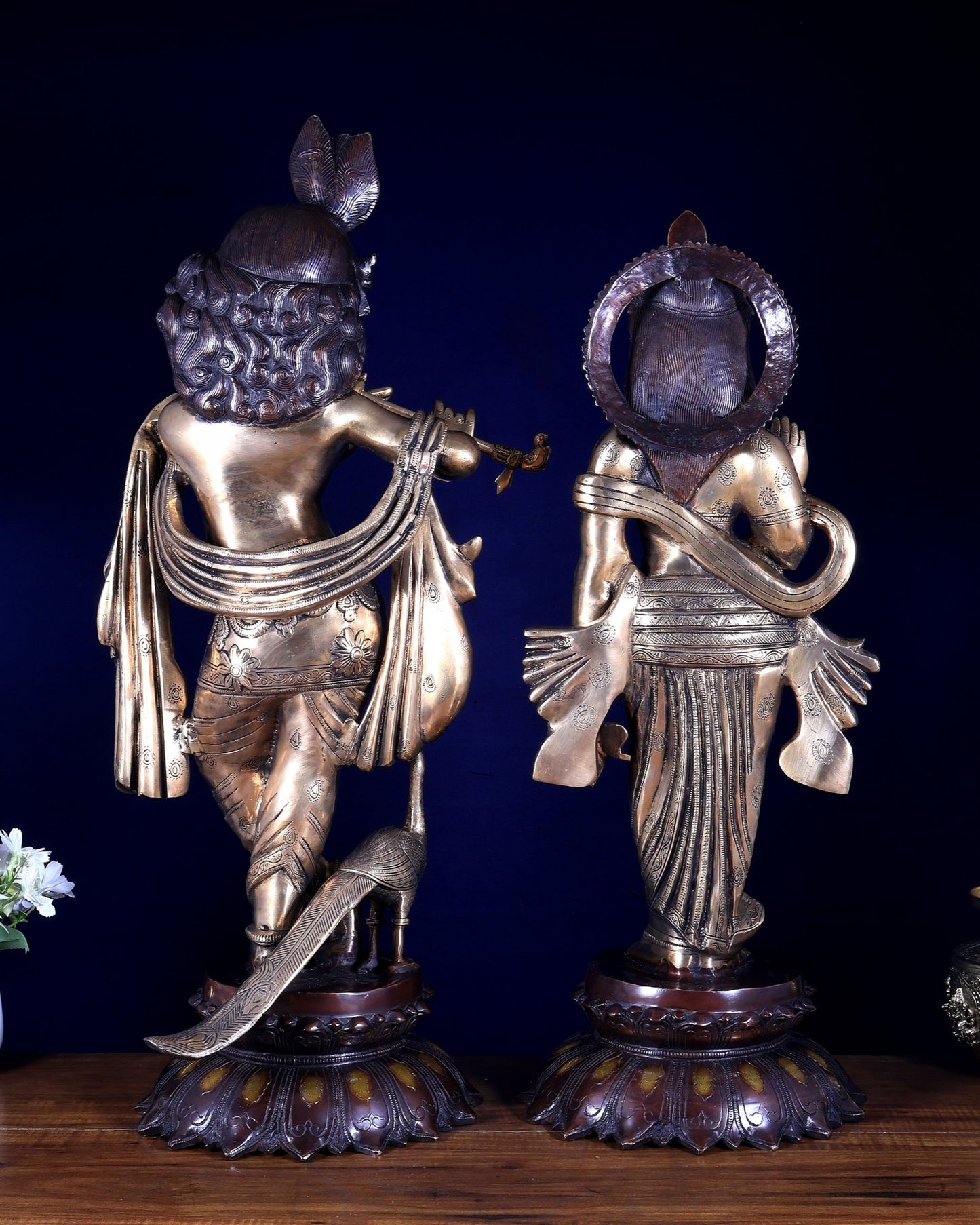 Pure Brass Radha Krishna idols 27 inch three tone - Budhshiv.com