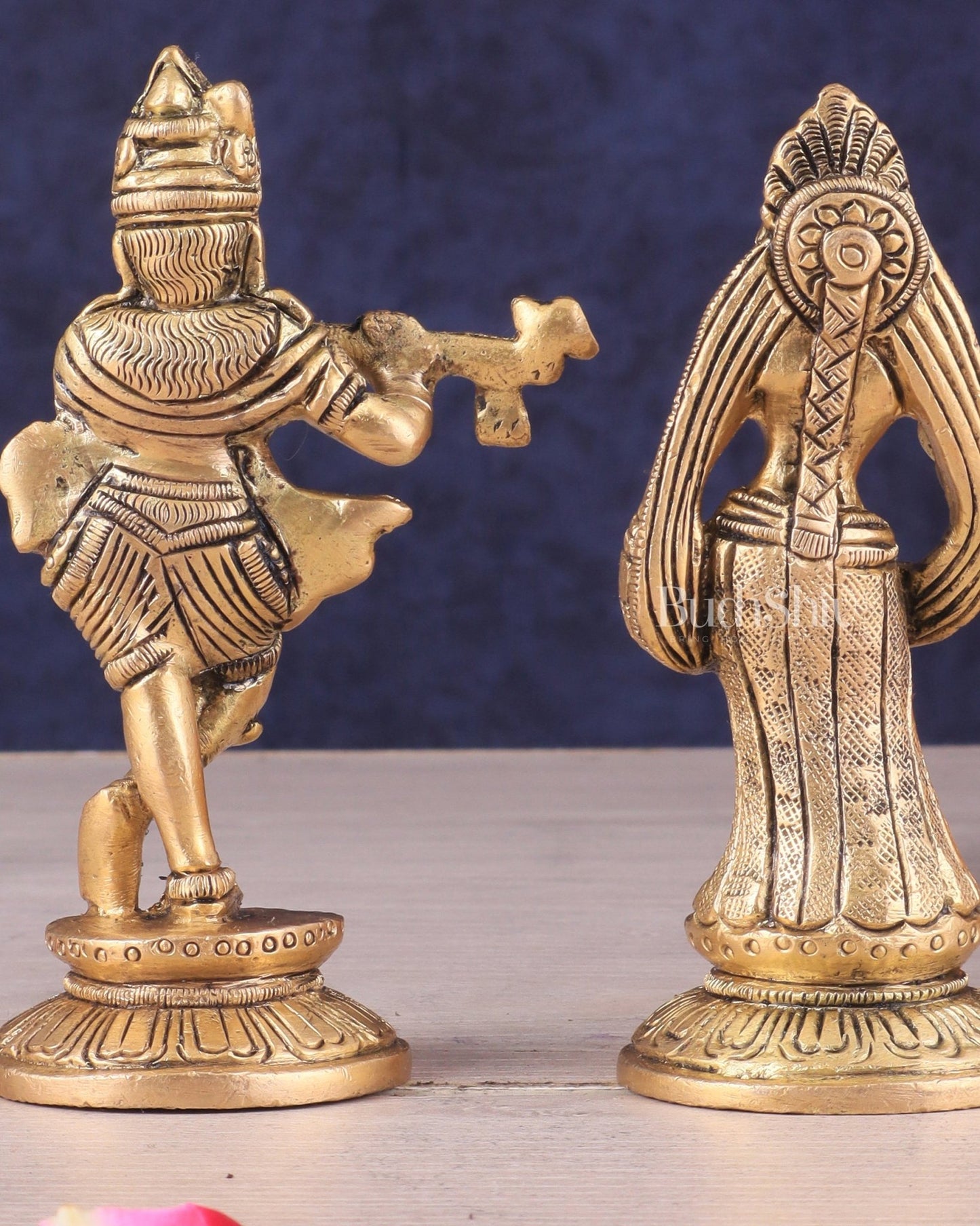 Pure Brass Radha Krishna Idols - Superfine Pair 4.5" - Budhshiv.com