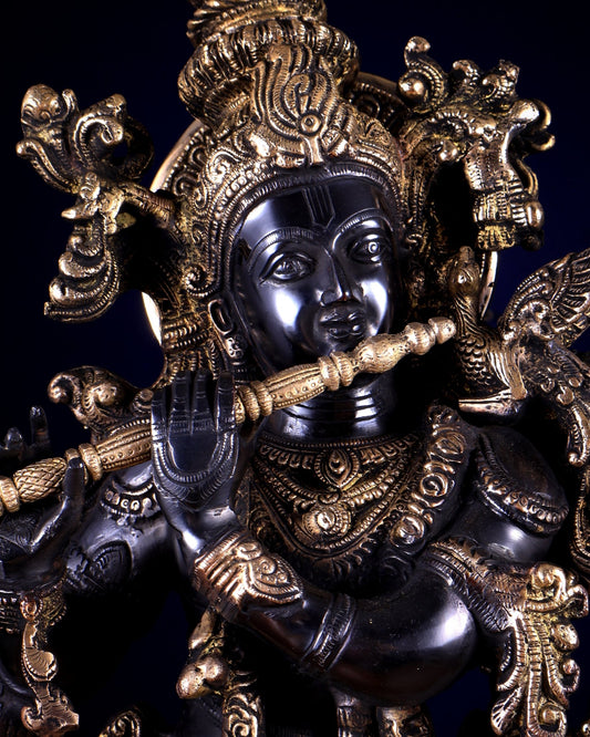Pure Brass Radha Krishna Sculpture | 29" Black Edition, 40 kg - Budhshiv.com
