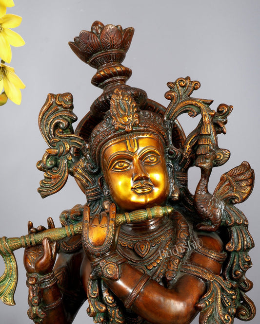 Pure Brass Radha Krishna Sculptures – Chola Style (Large Pair) 36" - Budhshiv.com