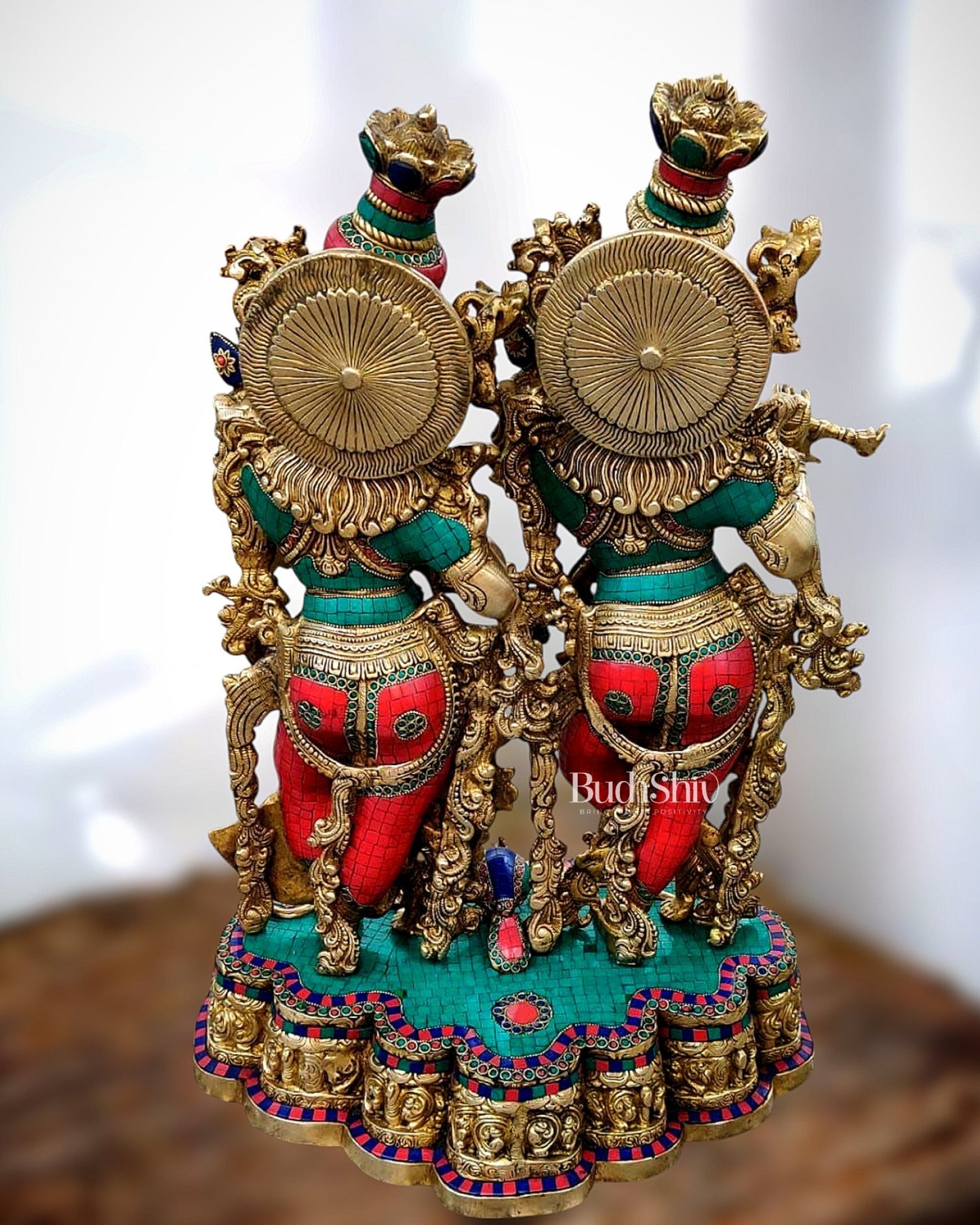 Pure Brass Radha Krishna Standing Idol – 29"x19"x12.5", - Budhshiv.com
