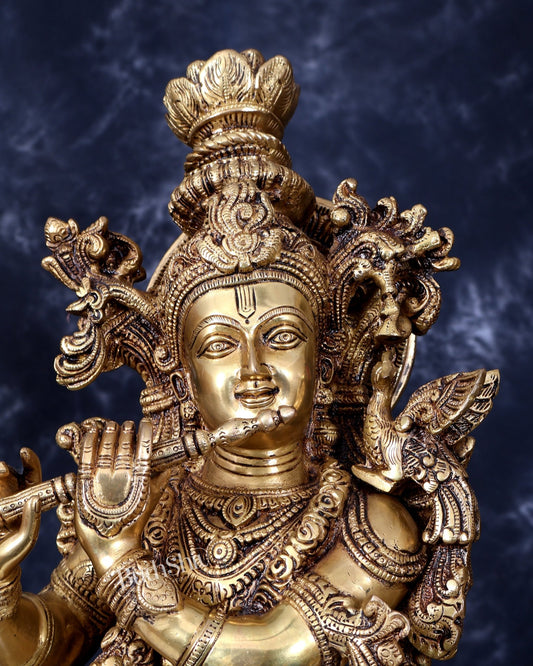 Pure Brass Radha Krishna Statue antique 30 inch idols enhanced carvings - Budhshiv.com
