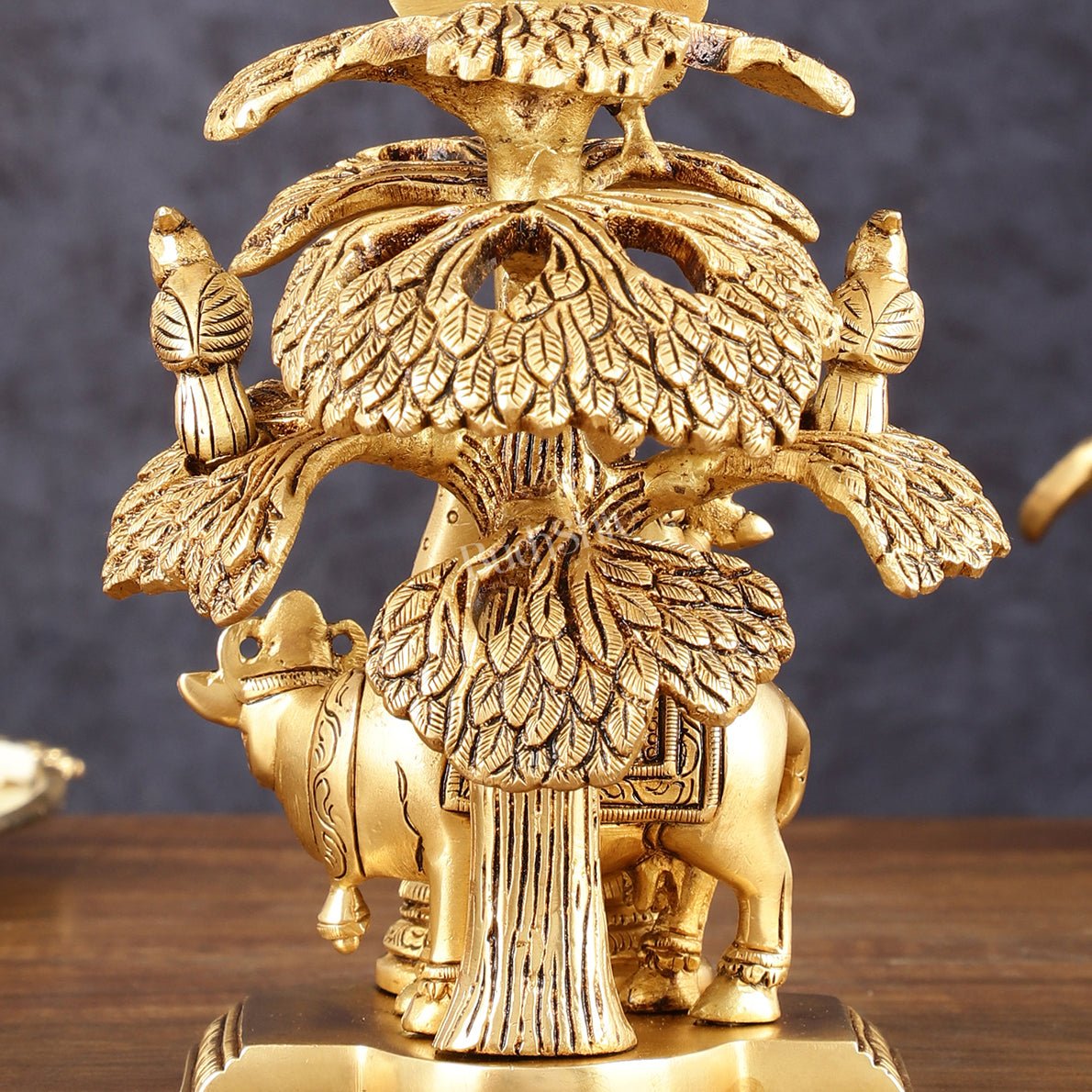 Pure Brass Radha Krishna with Cow Under Tree Idol - 7" Height - Budhshiv.com