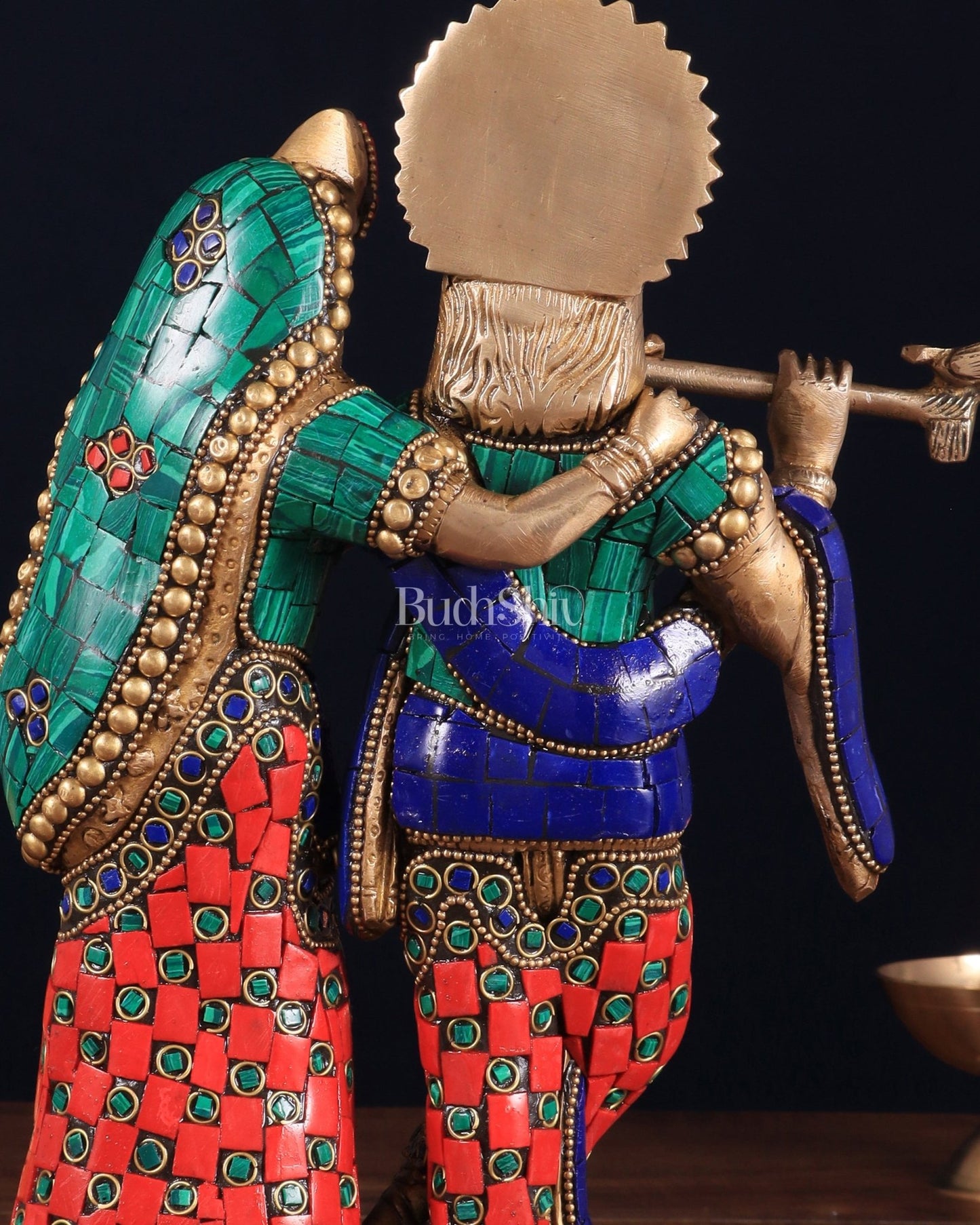 Pure Brass Radha Krishna with Idol - 11 inch with stonework - Budhshiv.com