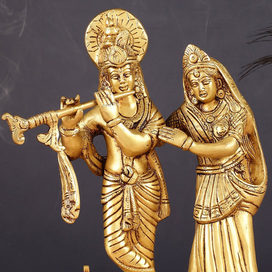 Pure Brass Radha Krishna with Peacock Idol - 11 inch - Budhshiv.com