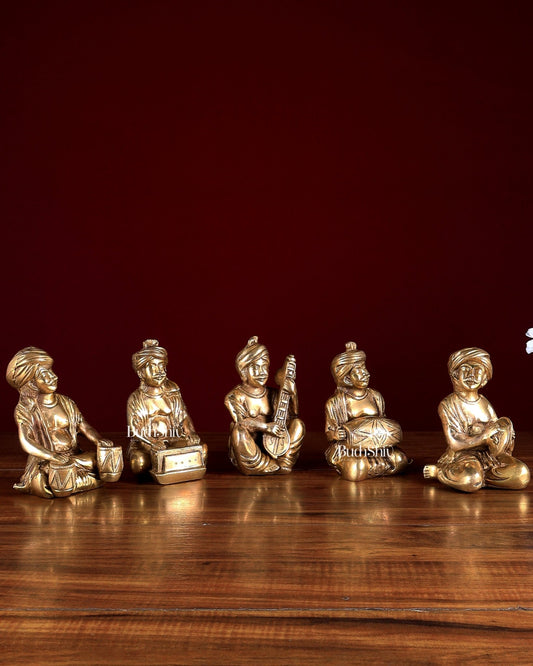 Pure Brass Rajasthani Musicians – Set of 5 Glossy gold - Budhshiv.com