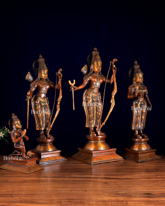 Pure Brass Ram Darbar – Double Chola Tone | Ram, Sita, Lakshman & Hanuman Idol Set 21 inch - Budhshiv.com