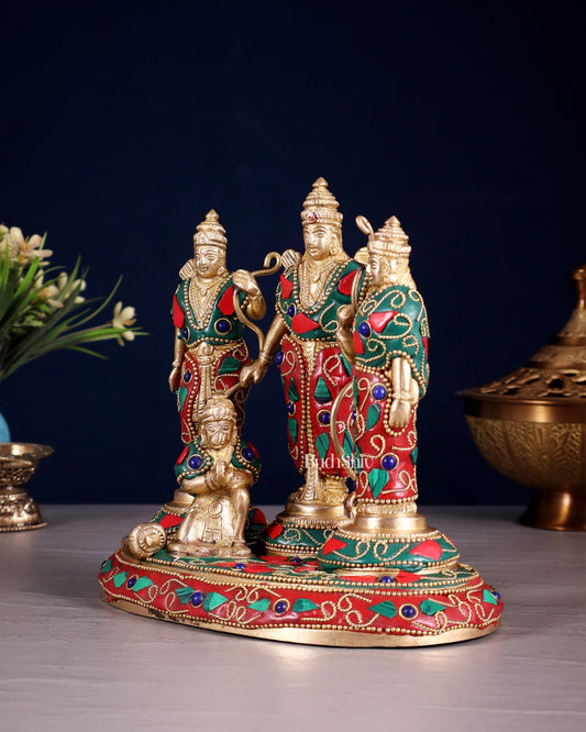 Pure Brass Ram Darbar Idol – Floral stonework, 7" - Budhshiv.com