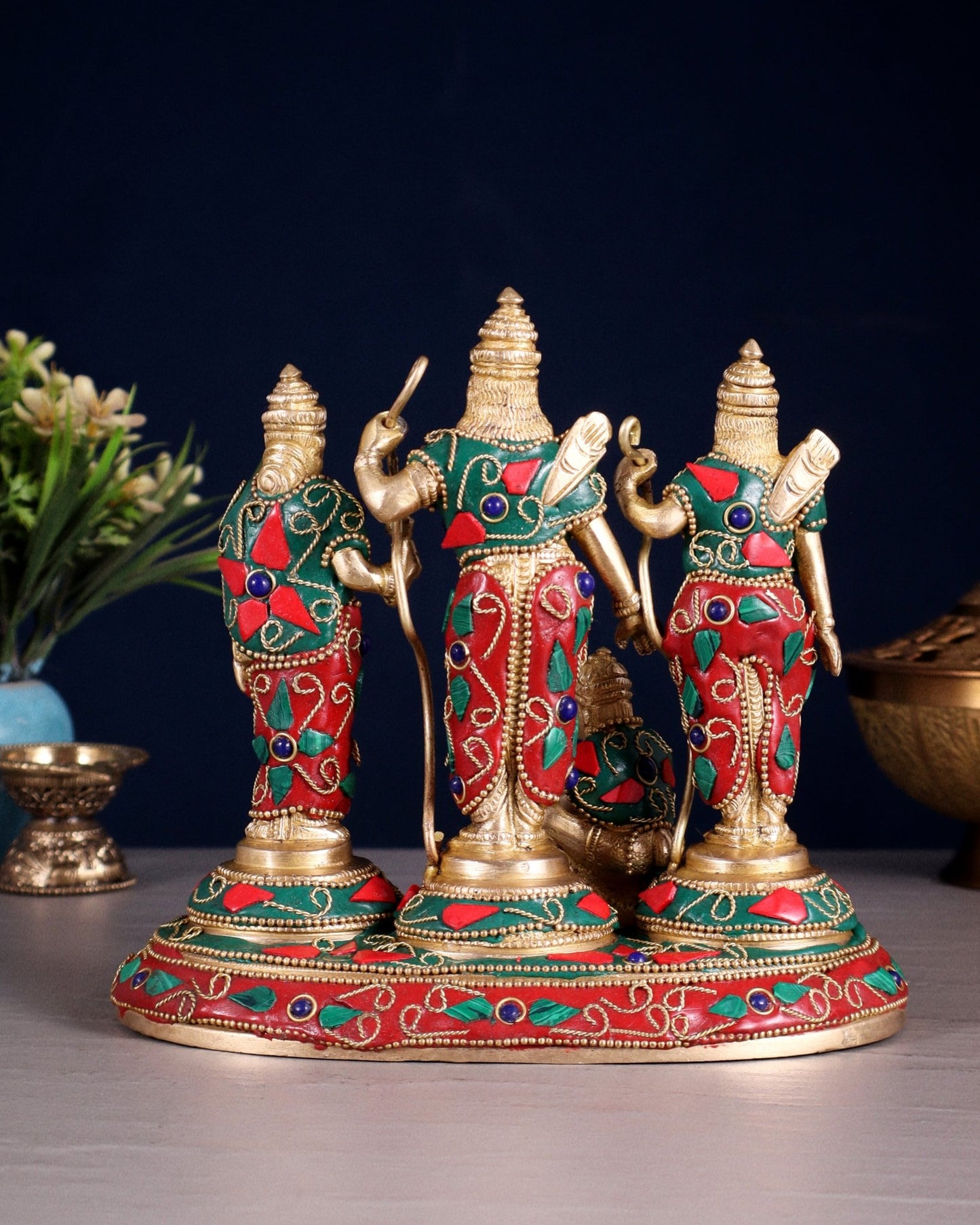 Pure Brass Ram Darbar Idol – Floral stonework, 7" - Budhshiv.com